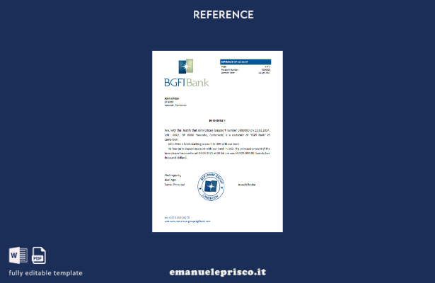 modello di riferimento Camerun BGFI Bank Bonapriso stile verificato